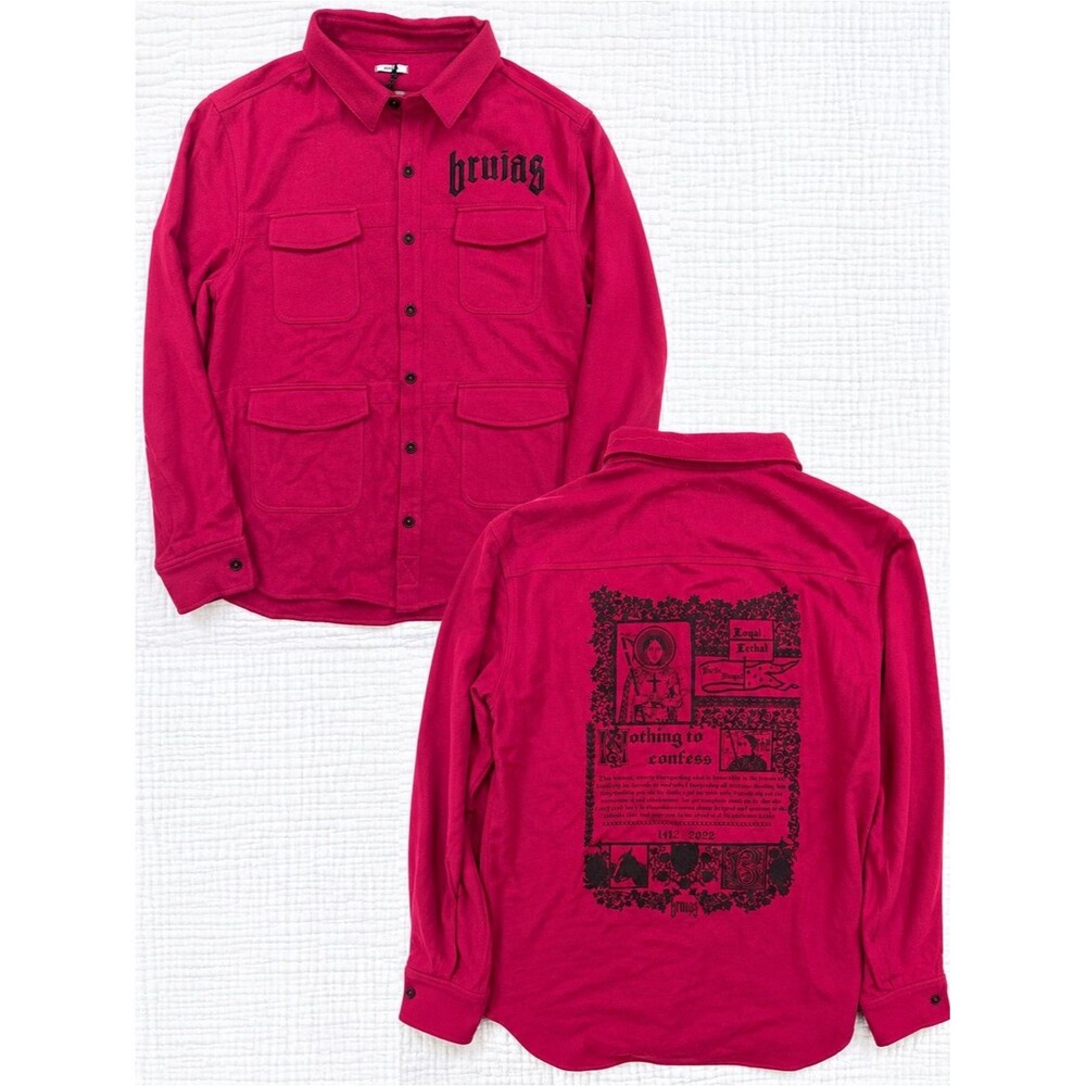 Hasta Brujas Magenta Wool Blend Gothic Graphic Overshirt Jacket L NWT